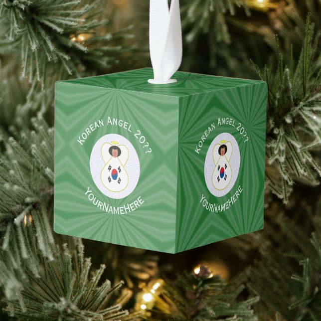 Korean (South) Angel Christmas Flag Personalized  Cube Ornament (Tree)