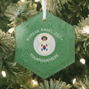 Korean (South) Angel Christmas Flag Personalized Glass Ornament