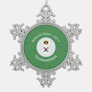 Korean (South) Angel Christmas Flag Personalized Snowflake Pewter Christmas Ornament