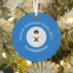 Korean (South) Hanukkah Angel Year Name Round Metal Ornament<br><div class="desc">Round metal ornament with blue and white squiggly squares for Hanukkah make up the background for this Republic of Korea flag or South Korean flag angel. Add a name, yours or someone else's for a personalized gift. Customize by adding the correct year for your situation. Designed for your Hanukkah decor...</div>