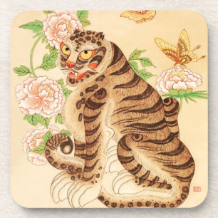 Korean Striped Tiger Vintage Minhwa Beverage Coaster