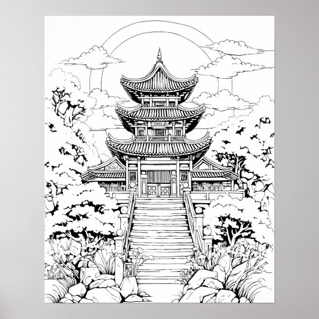 Korean Temple Coloring Poster (Front)
