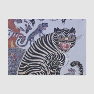 Korean Tiger Minhwa with Three Cubs Tissue Paper