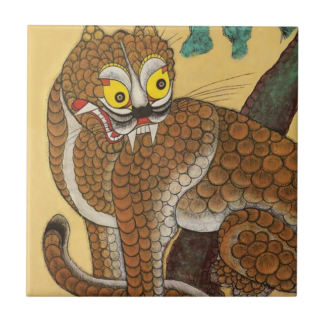 Korean Ugly Tiger Folk Minhwa Ceramic Tile (Front)