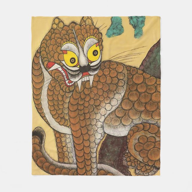 Korean Ugly Tiger Folk Minhwa Fleece Blanket (Front)