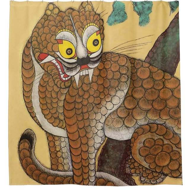 Korean Ugly Tiger Folk Minhwa Shower Curtain (Front)