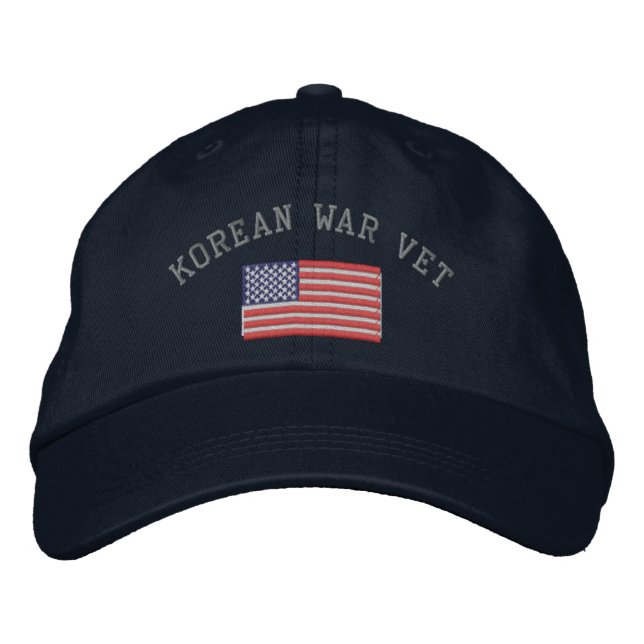 Korean Vet with American Flag Embroidered Baseball Cap (Front)