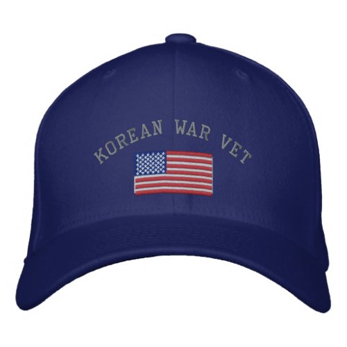 Korean Vet with American Flag Military Embroidered Baseball Hat