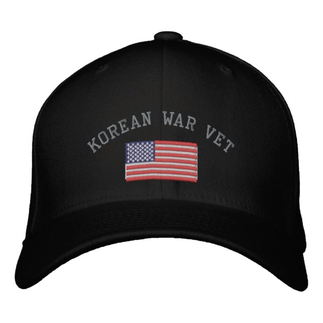 Korean War Vet with American Flag Embroidered Baseball Hat (Front)