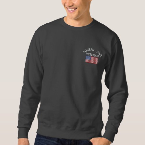 Korean War Veteran with American Flag Military Vet Embroidered Sweatshirt