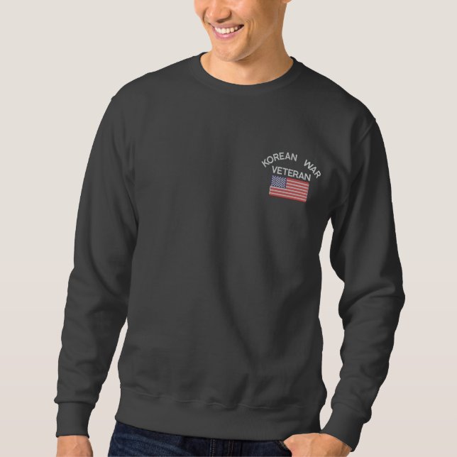 Korean War Veteran with American Flag Military Vet Embroidered Sweatshirt (Front)