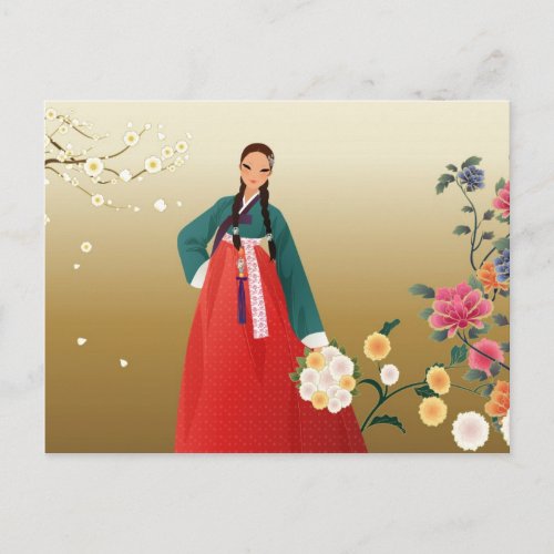 korean woman in a hanbok postcard