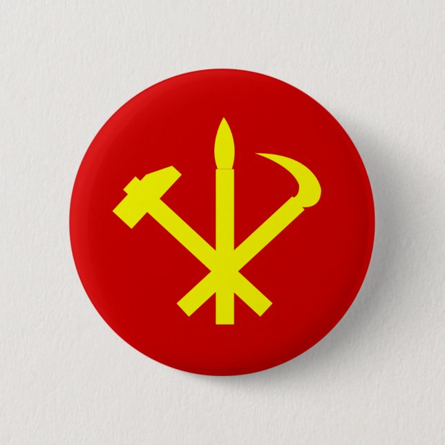 Korean Workers' Party - Korea Juche Kim Communist Pinback Button (Front)