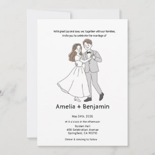 koren style Hand Drawn Wedding Couple   Wedding  Invitation