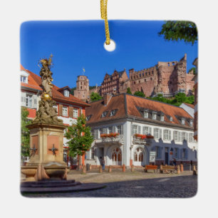 Kornmarkt square and castle in Heidelberg, Germany Ceramic Ornament