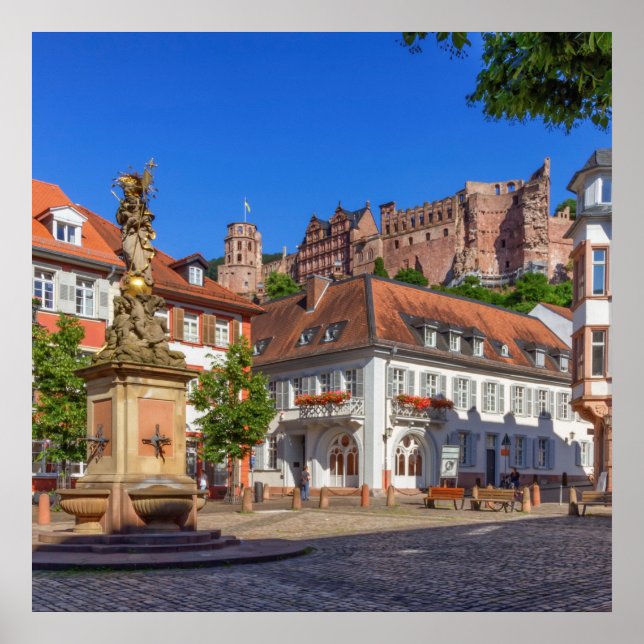 Kornmarkt square and castle in Heidelberg, Germany Poster (Front)