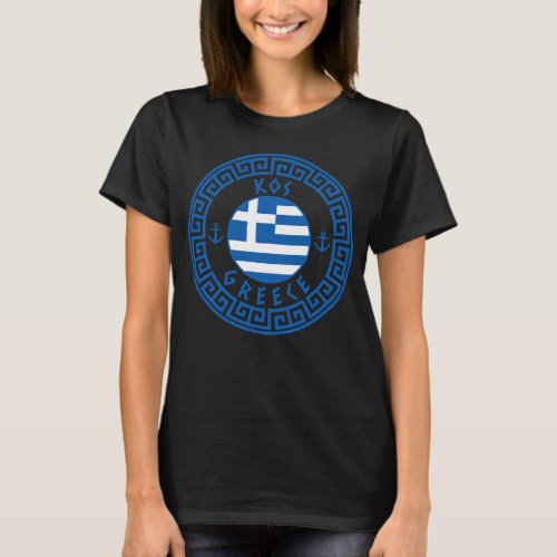 KOS Greece Flag Womens Black T_Shirt