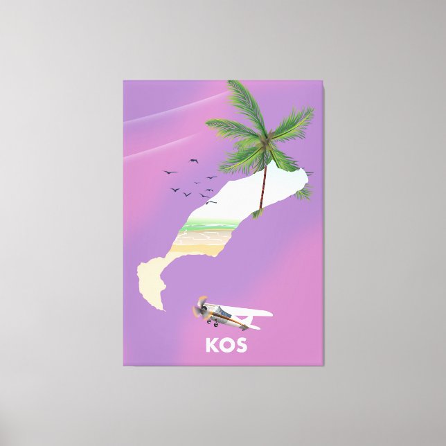Kos Greece illustrated map. Canvas Print (Front)