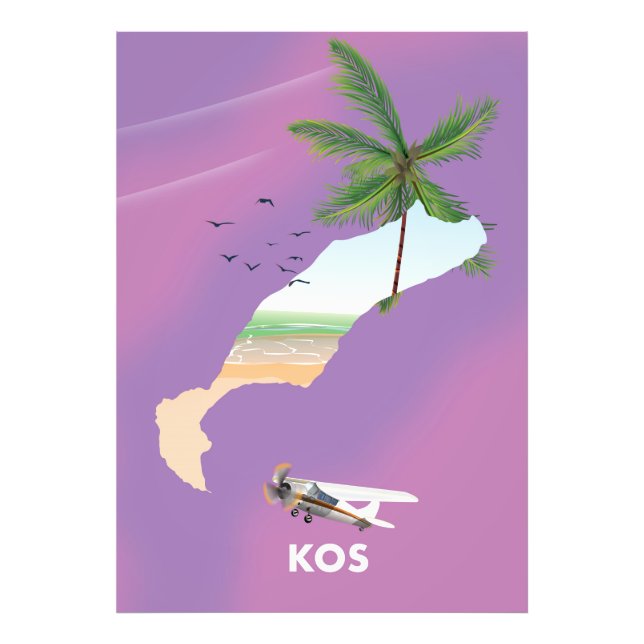 Kos Greece illustrated map. Photo Print (Front)