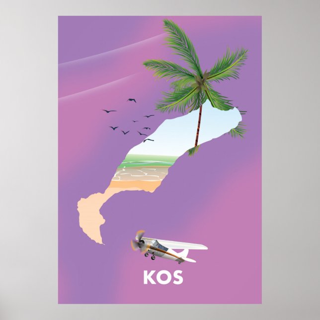 Kos Greece illustrated map. Poster (Front)