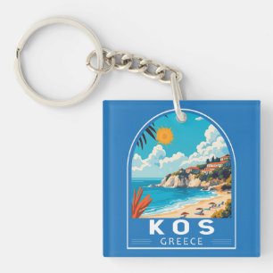 Kos Greece Travel Art Vintage Keychain