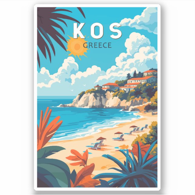 Kos Greece Travel Art Vintage Sticker (Front)