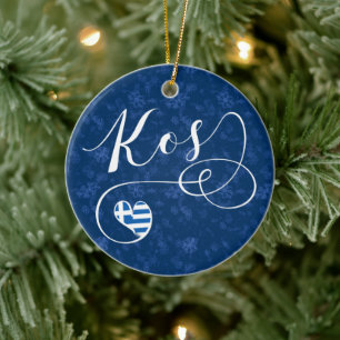 Kos Heart In Flag, Greece, I Love Kos Ceramic Ornament