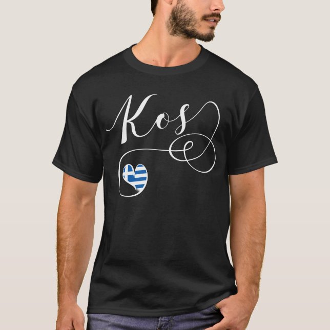 Kos Heart In Flag, Greece, I Love Kos, Cos T-Shirt (Front)