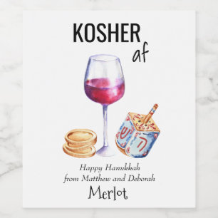 Kosher AF Hanukkah Funny Gift Wine Wine Label