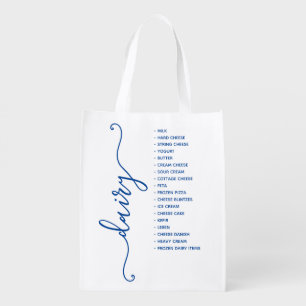 Kosher Dairy Blue Script with Shopping list Grocery Bag