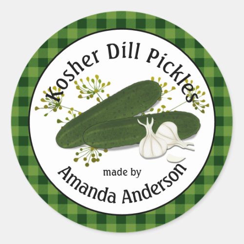 Kosher Dill Pickles Plaid  3 Classic Round Sticker