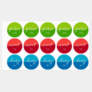 Kosher Kitchen Script w Hebrew Dairy Meat Parve Labels