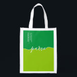 Kosher Parve Green Script space for Name/address Grocery Bag<br><div class="desc">Keep things Kosher when you BYOB with our Kosher Parve Green Script Space for Name Address grocery bag. Clean lines and place to add in your name / address/ email. Baggers will know right away where to pack everything on your list. That was easy :)</div>