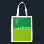 Kosher Parve Green Script space for Name/address Grocery Bag<br><div class="desc">Keep things Kosher when you BYOB with our Kosher Parve Green Script Space for Name Address grocery bag. Clean lines and place to add in your name / address/ email. Baggers will know right away where to pack everything on your list. That was easy :)</div>