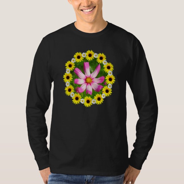 Kosmee Flower Pink Sunflowers Daisy Flower   T-Shirt (Front)