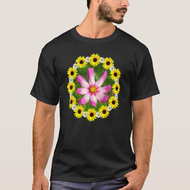 Kosmee Flower Pink Sunflowers Daisy Flower T-Shirt (Front)