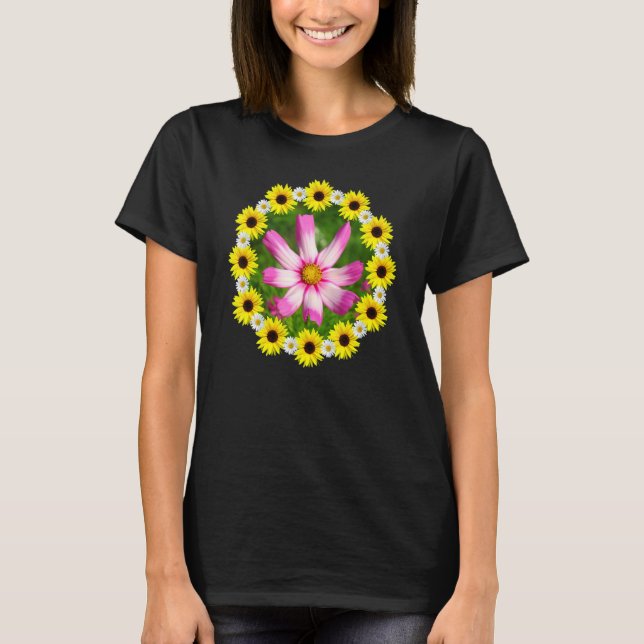 Kosmee Flower Pink Sunflowers Daisy Flower T-Shirt (Front)