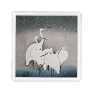 Koson Egrets in the Snow: Vintage Japanese Acrylic Tray
