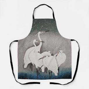Koson Egrets in the Snow: Vintage Japanese Apron