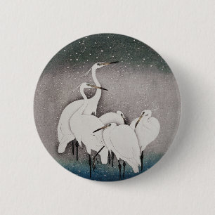 Koson Egrets in the Snow: Vintage Japanese Button