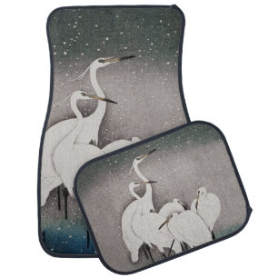 Koson Egrets in the Snow: Vintage Japanese Car Floor Mat