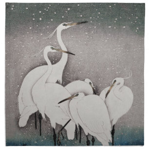 Koson Egrets in the Snow: Vintage Japanese Cloth Napkin