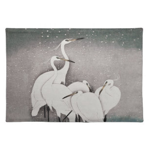 Koson Egrets in the Snow: Vintage Japanese Cloth Placemat