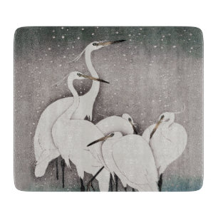 Koson Egrets in the Snow: Vintage Japanese Cutting Board