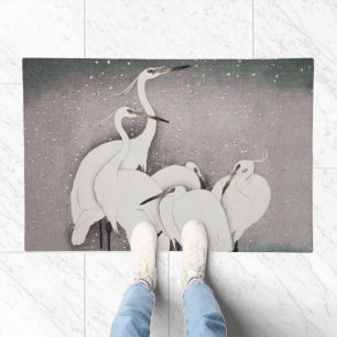 Koson Egrets in the Snow: Vintage Japanese Doormat