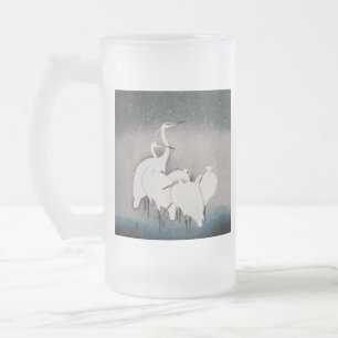 Koson Egrets in the Snow: Vintage Japanese Frosted Glass Beer Mug