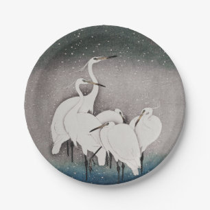 Koson Egrets in the Snow: Vintage Japanese Paper Plates