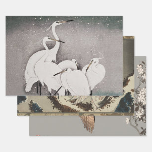 Koson Egrets in the Snow: Vintage Japanese Wrapping Paper Sheets