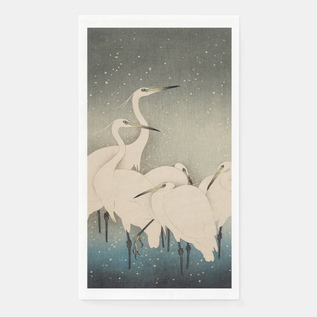 Koson White Egrets Japanese Crane Winter Snow  Paper Guest Towels (Front)
