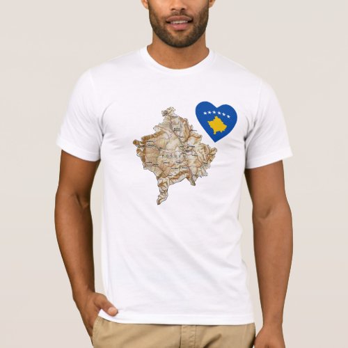 Kosovo Flag Heart and Map T_Shirt
